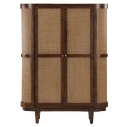 Daphne Mid Century Dark Acacia Wood Woven Cane Rattan Bookcase
