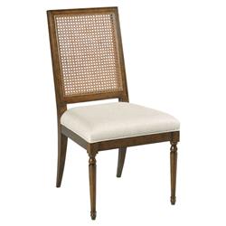 Collette French Off White Linen Bordeaux Brown Wood Dining Side Chair