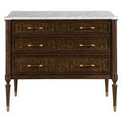 Melrose French Country White Marble Mink Brown Wood Bachelor Chest