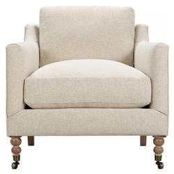 Madeline Straw Performance Washed Oak Brass Casters Arm Chair