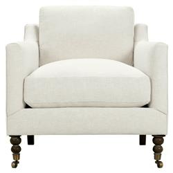 Madeline French Cream Performance Chocolate Wood Brass Caster Arm Chair