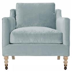 Madeline French Blue Performance Washed Oak Brass Casters Arm Chair