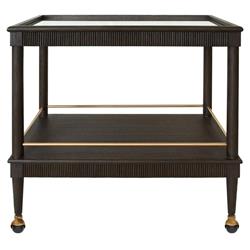 Worlds Away Dublin Mid Century Modern Glass Top Espresso Brown Oak Bar Cart