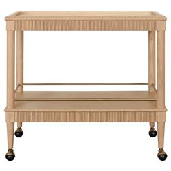 Worlds Away Dublin Modern Classic Glass Top Natural Oak Bar Cart