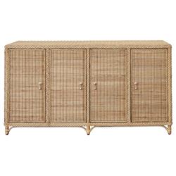 Worlds Away Evander Coastal Beach Natural Woven Rattan Brass Pulls Buffet