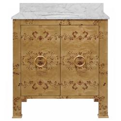 Worlds Away Blanche Modern Classic White Marble Burl Wood Vanity Sink - 31&quot;