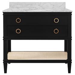 Worlds Away Cutler French Country White Marble Cane Black Oak Vanity Sink - 37"