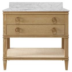 Worlds Away Cutler French Country White Marble Cane Oak Vanity Sink - 37&quot;