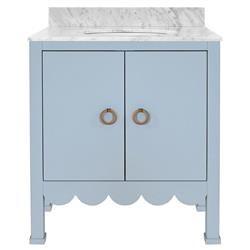Worlds Away Kealey Modern Marble Blue Scalloped Wood Bath Vanity Sink - 31"