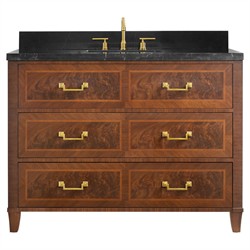 Grayson Updated Traditional Black Marble Brown Wood Vanity Sink - 47"