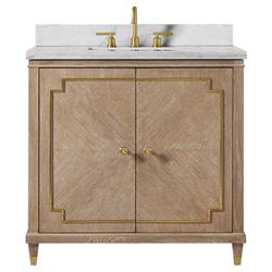 Natasha Modern Classic White Marble Brown Oak Wood Vanity Sink - 36"