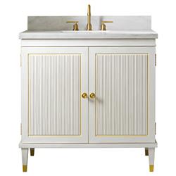 Serena Modern Classic White Wood Marble Top Brass Vanity Sink - 36&quot;