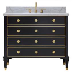 Cecile Modern Classic Black Wood White Marble Top Brass Vanity Sink - 42&quot;