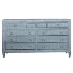 Kalea Coastal Beach Blue Woven Rattan 9 Drawer Dresser
