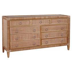 Kalea Coastal Beach Brown Woven Rattan 9 Drawer Dresser