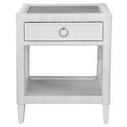 Kalea Coastal Beach White Woven Rattan Nightstand