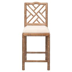 Grace Coastal Beach Beige Upholstered Linen Whitewash Ash Wood Counter Stool