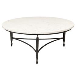 Elise French Country White Marble Black Iron Round Coffee Table