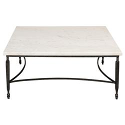 Elise French Country White Marble Black Iron Square Coffee Table