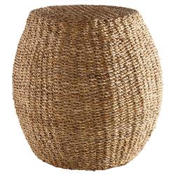 Zuri Coastal Beach Brown Woven Seagrass Round Pouf