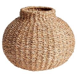 Zuri Coastal Beach Brown Woven Seagrass Round Decorative Table Vase
