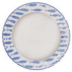 Gideon Coastal White Stoneware Blue Fish Salad Plate - Set of 4