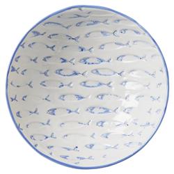 Gideon Coastal White Stoneware Blue Fish Cereal Bowl - Set of 4