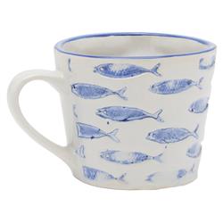 Gideon Coastal White Stoneware Blue Fish Mug - Set of 4
