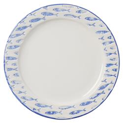 Gideon Coastal White Stoneware Blue Fish Dinner Plate - Set of 4