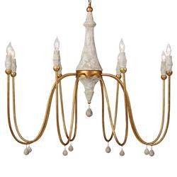Clay French Distressed Vintage Gold Iron Column Chandelier - Large