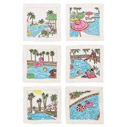 Pool Day Modern White Linen Cocktail Napkin - Set of 6