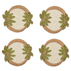 Oasis Global Brown Glass Beaded Green Palm Coaster - Set of 4