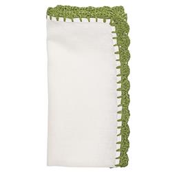 Ida Shell Edge Coastal White Linen Green Raffia Trim Napkin - Set of 4