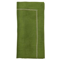 Fran Spring Green Linen Embroidered Border Napkin - Set of 4