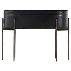 Jared Industrial Loft Black Iron Brass Base Oval Outdoor Planter