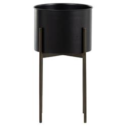 Jared Industrial Loft Black Iron Brass Base Round Outdoor Planter - Small