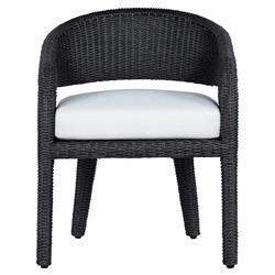 Alexander Coastal Off White Upholstered Black Woven Outdoor Dining Arm Chair