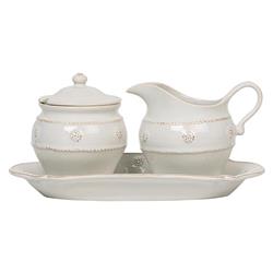 Juliska Berry &amp; Thread French Country Whitewash Ceramic Sugar and Creamer Set