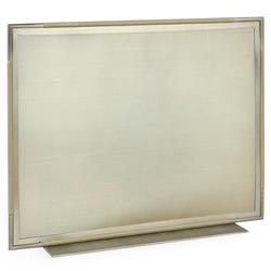 Palecek Landon Antique Pewter Metal Frame Taupe Faux Leather Fireplace Screen