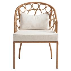 Camilla Coastal Off White Upholstered Natural Woven Rattan Dining Arm Chair