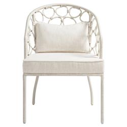 Camilla Coastal Off White Upholstered White Woven Rattan Dining Arm Chair