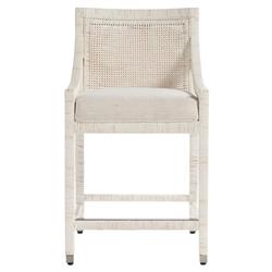 Camilla Coastal Beach Off White Upholstered Seat Woven Rattan Counter Stool