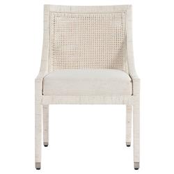 Camilla Coastal Beach Off White Upholstered Seat Woven Rattan Dining Arm Chair