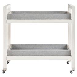 Carter Coastal Beach White Sand Oak Blue Seagrass Caster Bar Cart