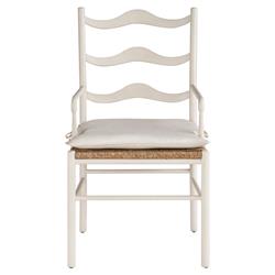 Camilla Coastal Off White Upholstered Woven Rush Dining Arm Chair - Set of 2