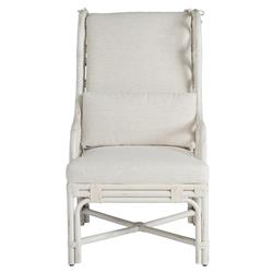 Carter Coastal Beach White Upholstered Rattan Wing Back Dining Arm Chair