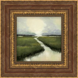 Seya French Country Green Lake Landscape Brown Frame Painting - 18x18