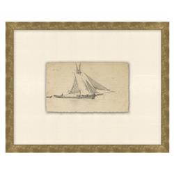 Marina Coastal Beach Beige Seascape Gold Frame Illustration 5 - 12x15