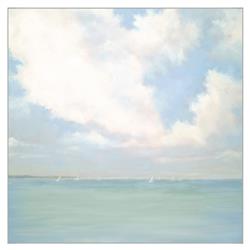 Harlenn Coastal Beach Blue Seascape White Frame Painting 2 - 42x42