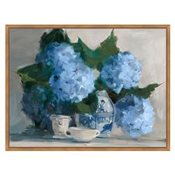 Maraha French Blue Hydrangea Floral & Botanical Gold Frame